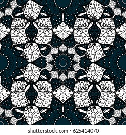 Antique golden repeatable wallpaper. Golden element on blue background. Damask pattern repeating background. Gold blue floral ornament in baroque style.