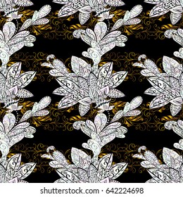 Antique golden repeatable wallpaper. Golden element on black background. Damask seamless pattern repeating background. Gold black floral ornament in baroque style.