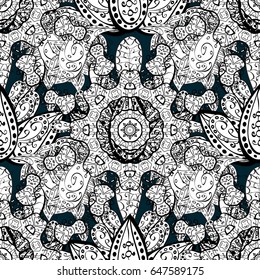 Antique golden repeatable wallpaper. Golden element on blue background. Damask seamless pattern repeating background. Gold blue floral ornament in baroque style.