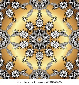 Antique golden repeatable wallpaper. Golden element on colorful background. Damask repeating background. Golden floral ornament in baroque style.