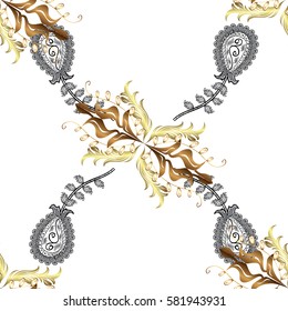 Antique golden repeatable wallpaper.Golden element on white background. Damask pattern repeating background. Golden white floral ornament in baroque style.