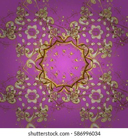 Antique golden repeatable wallpaper.Golden element on pink background. Damask pattern repeating background. Golden pink floral ornament in baroque style.