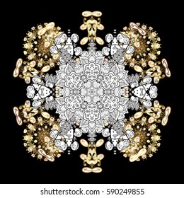 Antique golden repeatable wallpaper.Golden element on black background. Damask repeating background. Golden black floral ornament in baroque style.