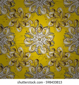 Antique golden repeatable wallpaper.Golden element on yellow background. Damask pattern repeating background. Golden yellow floral ornament in baroque style.