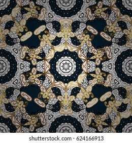 Antique golden repeatable wallpaper.Golden element on blue background. Damask pattern repeating background. Golden blue floral ornament in baroque style.