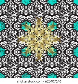 Antique golden repeatable wallpaper.Golden element on blue background. Damask pattern repeating background. Golden blue floral ornament in baroque style.