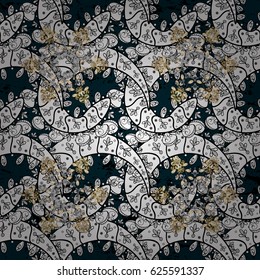 Antique golden repeatable wallpaper.Golden element on blue background. Damask pattern repeating background. Golden blue floral ornament in baroque style.