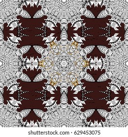Antique golden repeatable wallpaper.Golden element on brown background. Damask pattern repeating background. Golden brown floral ornament in baroque style.
