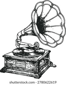 Antique Gramophone Illustration - Capturing the Essence of Old-World Sound Reproduction and Vintage Music Playback