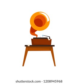 Antique gramophone, old unnecessary thing, garage sale vector Illustration on a white background