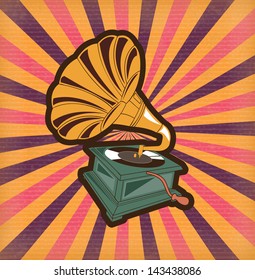 antique gramophone over vintage background vector  illustration