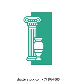 Antique greco roman Column with Amphora. Flat style. Vector illustration.