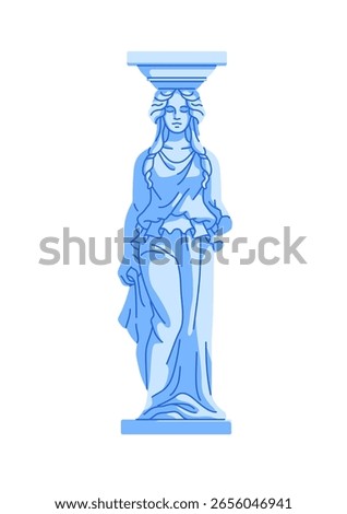Antique Greece column with shape of goddess. Roman pillar with ancient Greek woman form. Old marble sculpture, construction of Rome architecture. Flat isolated vector illustration on white background