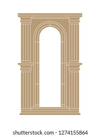 Antique greek arch with columns. Vector illustration, gold linear silhouette.
