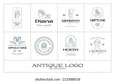 Antique Greek classic statues vector logo set. Modern tattoo and logotip.