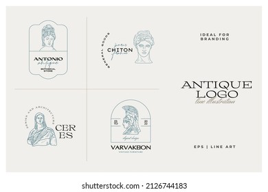 Antique Greek classic statues vector logo set  Modern tattoo   logotip 
