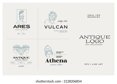 Antique Greek classic statues vector logo set. Modern tattoo and logotip.