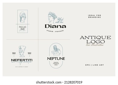 Antique Greek classic statues vector logo set. Modern tattoo and logotip.