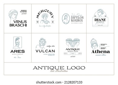 Antique Greek classic statues vector logo set. Modern tattoo and logotip.