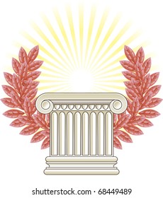 Antique Greek Column and bronze Laurel.
