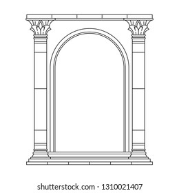 Antique greek, corinthian arch. Linear silhouette.