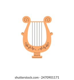 Antique Greek harp icon. Ancient Lyra stringed musical instrument vector flat illustration isolated on white background. Vintage traditional cultural symbol of classical music