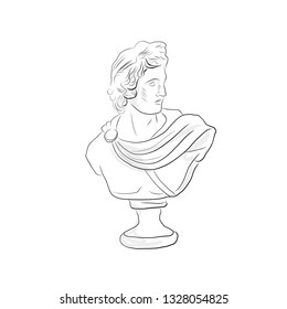 Antique Greek Marble Statue Of Man. Line Sketch Of Marble Sculpture. 