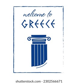 Antique greek sculptures, column. welcome to greece. Flat vector illustration collection.