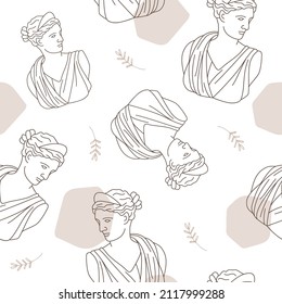 Antique Greek Sculptures pattern. Background, wallpaper, poster template