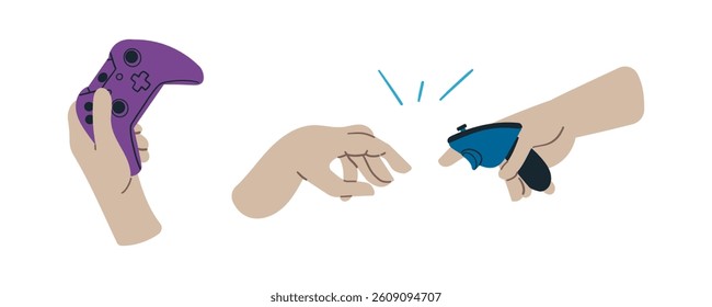 Antique Greek statue contemporary pop art icon vector flat illustration. Historical ancient Roman male hand monument in virtual reality eyeglasses psychedelic concept .