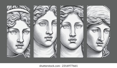 Antique greek statues engraved pattern design women high resolution poster art banner