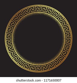 Antique Greek Style Gold Meander Ornanent Hand Drawn Line Art And Dot Work Round Frame Design Vector Illustration