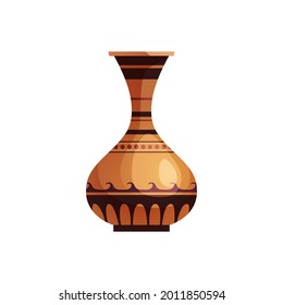 Antique Greek vase with decoration. Ancient traditional clay jar or pot for wine. Vector cartoon illustration. 