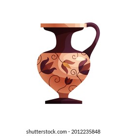 Antique Greek vase with decoration. Ancient traditional clay jar or pot for wine. Vector cartoon illustration. 