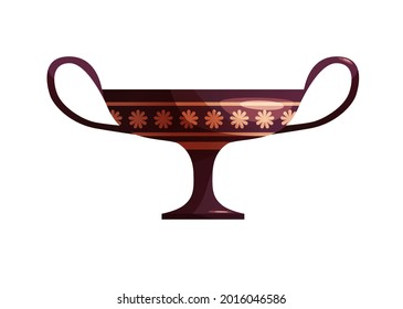 Antique Greek vase with decoration. Ancient traditional clay jar or pot for wine. Vector cartoon illustration. 