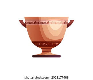Antique Greek vase with decoration. Ancient traditional clay jar or pot for wine. Vector cartoon illustration. 