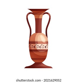 Antique Greek vase with decoration. Ancient traditional clay jar or pot for wine. Vector cartoon illustration. 