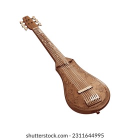 Antique guitar, wood fretboard icon isolated