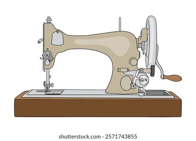 Antique hand sewing machine on a wooden base. A quick simple pencil sketch.