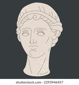 Antique head sculpture. Marble greek goddess sculpture, classical style ancient roman head isolated flat vector illustration
