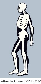 Antique health adult male figure vertebral fibula element stand white text space. Outline black drawn old face part organ object logo sign emblem sketch retro ancient art engrave print style side view