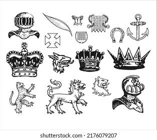 antique heraldry vector collection on white background