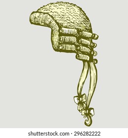 Antique horsehair judges wig. Vector Image