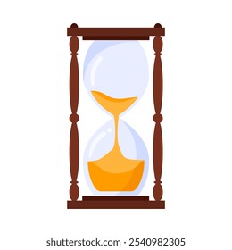 Antique hourglass, sandclock with pouring gold sand to measure time vector illustration