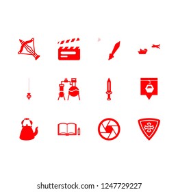 antique icon set about teapot, carriage, crossbow and sword vector set