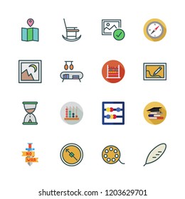 antique icon set. vector set about hourglass, movie, map and quill icons set.