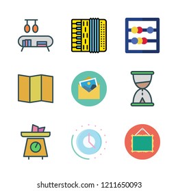 antique icon set. vector set about picture, abacus, map and bookshelf icons set.