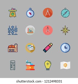 antique icon set. vector set about coffee grinder, compass, barn and books icons set.