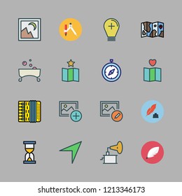 antique icon set. vector set about phonograph, accordion, light bulb and picture icons set.