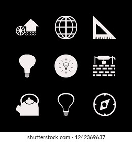 antique icon. antique vector icons set ruler, compass, bulb and water well